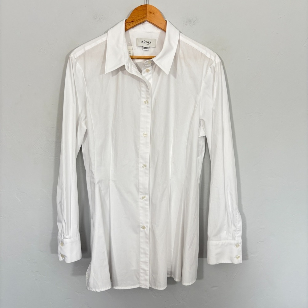 Arias New York Top Shirt Women Size Medium White Button Down Long Sleeve New